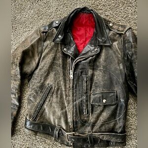 Vintage 60s Sears Oakbrook ? D Pocket Leather Jacket Distressed Patina 42 44 M L
